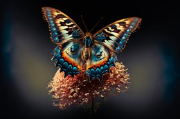 Vibrant butterfly with intricate wing patterns, perched on a flower. Suitable for art, nature, and home decor searches.