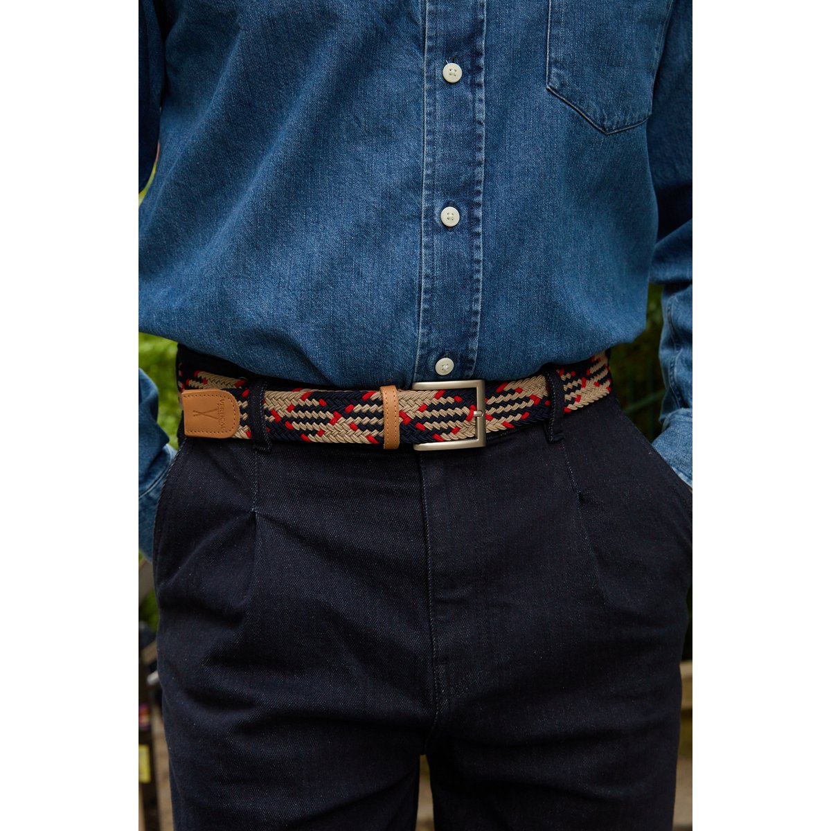 Ceinture tressée élastique Bleu beige rouge