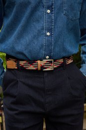 Ceinture tressée élastique Bleu beige rouge