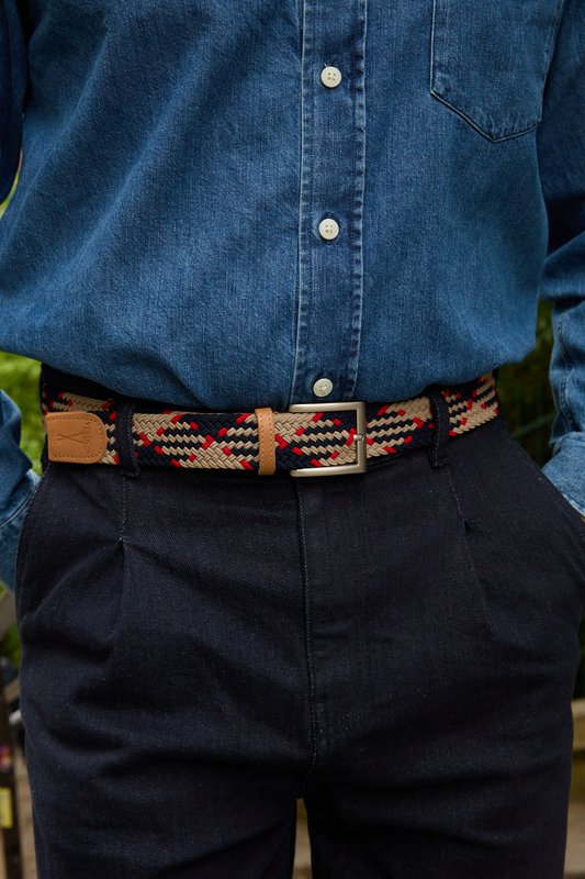 Ceinture tressée élastique Bleu beige rouge