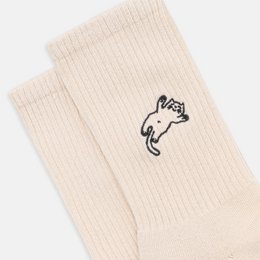 Bio Socken Cat Nap - Naturweiße Tennissocken mit Katze, Stickerei