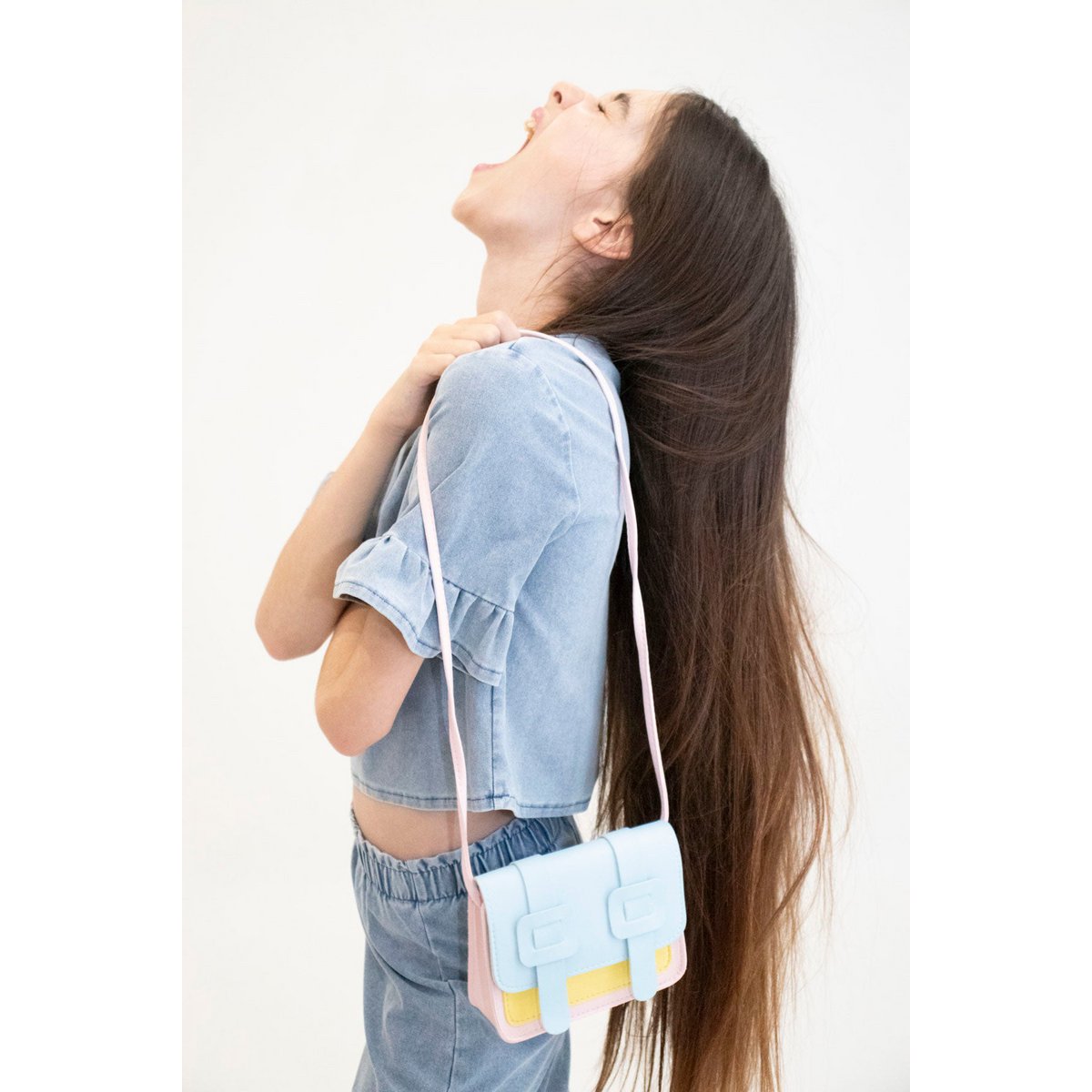 Children's shoulder bag - Tamara the little pink and blue satchel