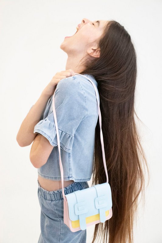 Children's shoulder bag - Tamara the little pink and blue satchel