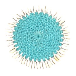 Rattan coaster with cowrie shells