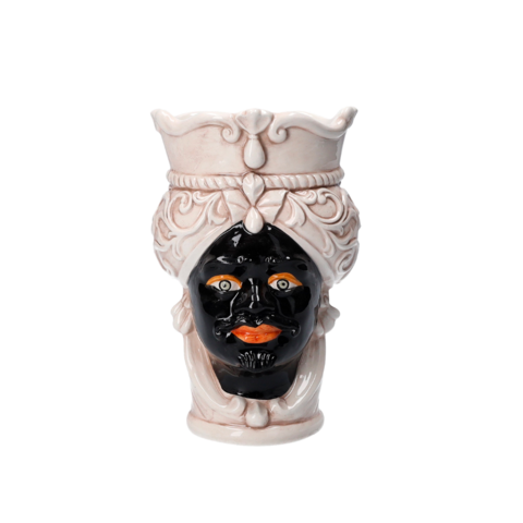 Antik black ceramic man head vase h 20 x Ø 14 cm