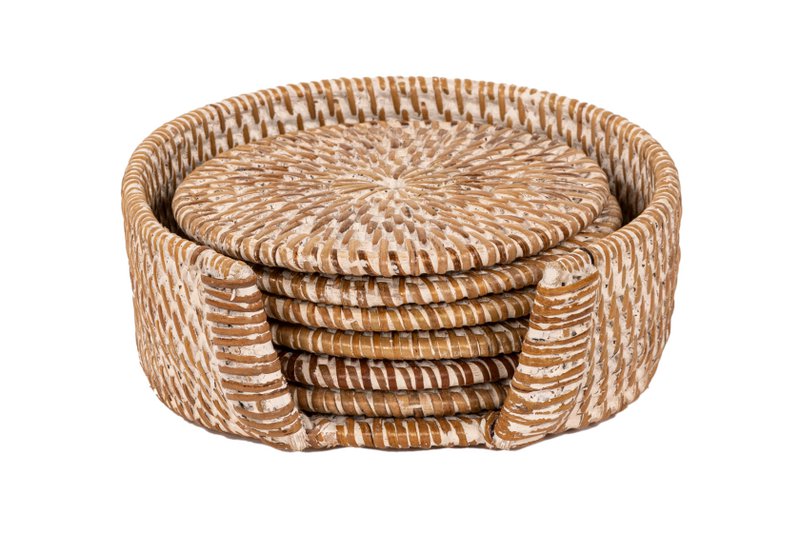 Glascoaster rattan - sæt/6 - dia 10 cm