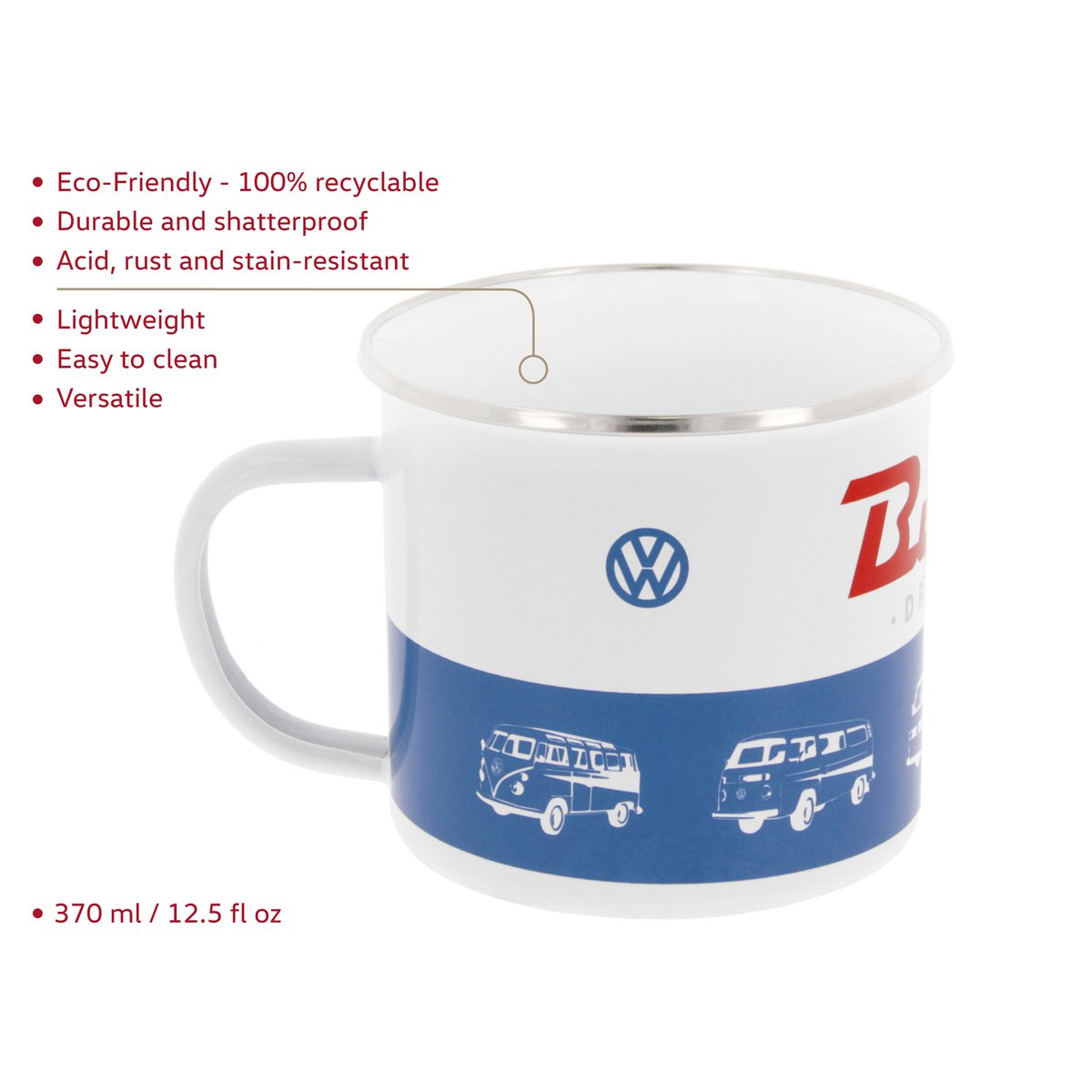 Volkswagen VW T1 Bus Emaille Mok 500ml in Geschenkdoos - Klassieke Bus/Blauw/Wit