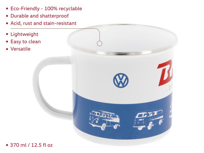 Volkswagen VW T1 Bus Tasse en émail 500 ml dans une boîte cadeau - Bus classique/Bleu/Blanc