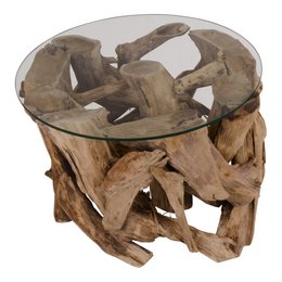 Grand Canyon Coffee Table - Coffee Table, glass with nature legs, Ø60x40 cm