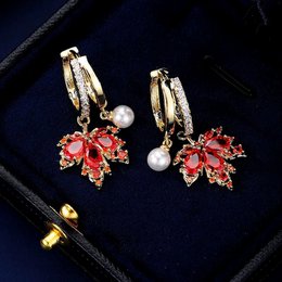 Autumn Maple Pearl Drop Earrings