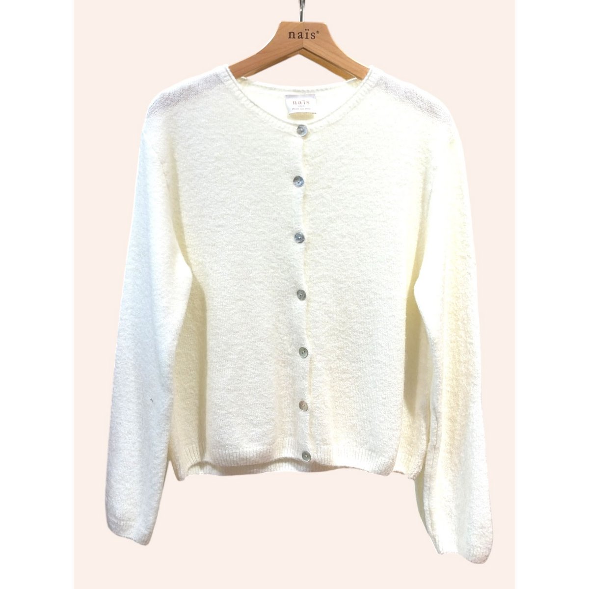 Cardigan col rond court boutonné en alpaga et laine