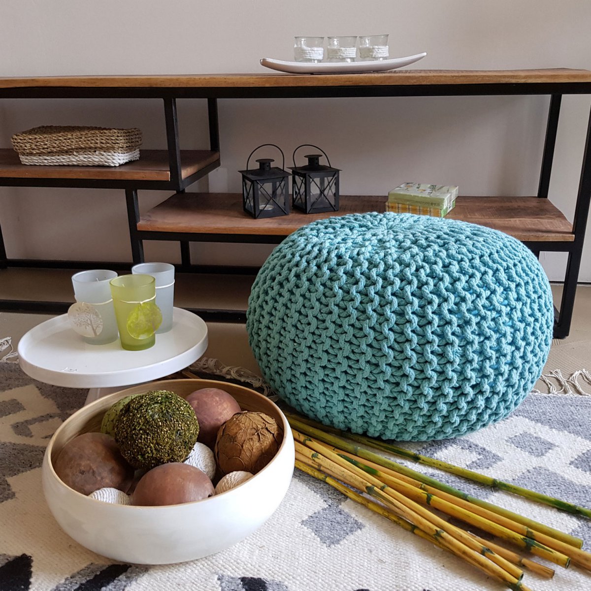 Brei -ontlasting pouf Ø 45 H 30 cm cm stoel pouf breien vloer kussen