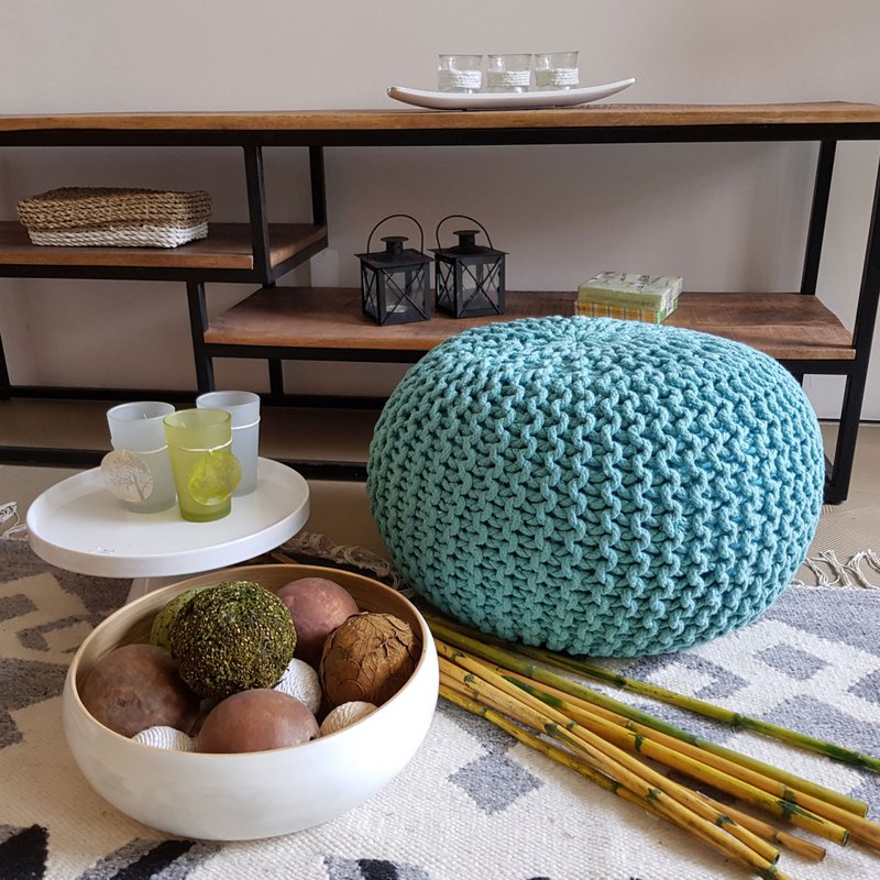 Knitted stool pouf Ø 45 H 30 cm cm seat pouf knitted floor cushion