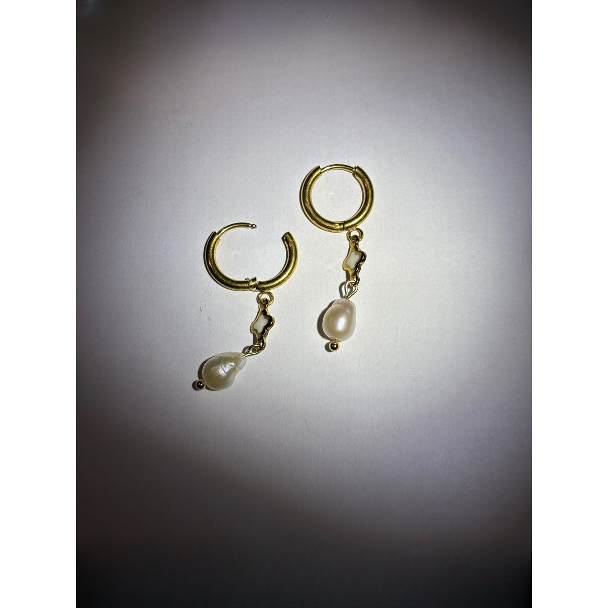 Quatrefoil Pearl Huggie Earrings