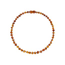 Amber necklace for children, 32 cm long, made of cognac-colored amber beads.