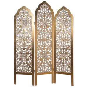 HOLZ-BILDSCHIRM 3 PANEELE GOLD/WEIß 135X2X184CM, HOLZ: DM LL70063