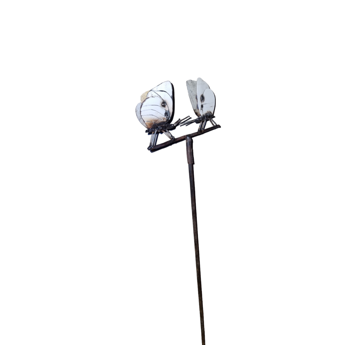METALEN PAAR WITTE VLINDER OP STOK