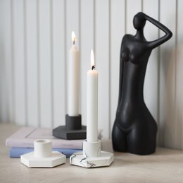 SART CRAFT candle holder with hexagonal base WHITE MARBLE / GREY / WHITE 9x4.5cm
