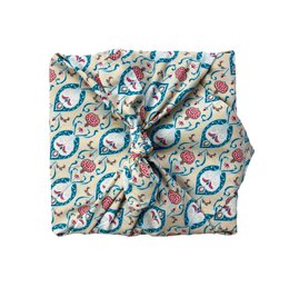 Envoltura de regalo Furoshiki - Paquete de 6 piezas de color verde azulado y cereza - Envoltura de regalo de tela