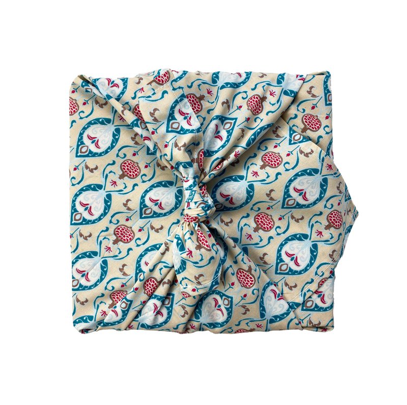 Envoltura de regalo Furoshiki - Paquete de 6 piezas de color verde azulado y cereza - Envoltura de regalo de tela