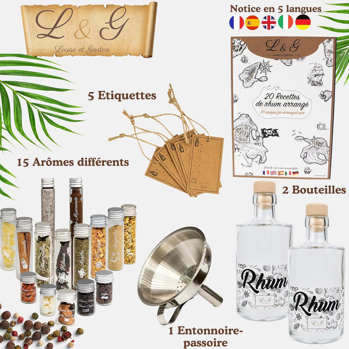 LOUISE & GASTON® Arranged rum preparation and infusion kit - Gift ideas - DIY gift box Surprise tasting - Christmas, Valentine's Day, holidays, birthday - Made in France - Quality ingredients