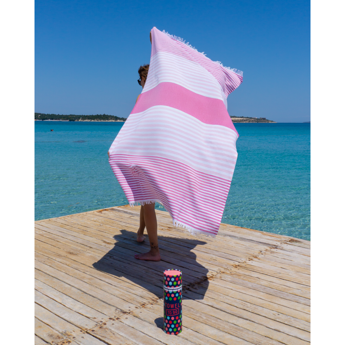 TOWEL TO GO BALI Serviette de plage en coton 180x100 cm | Léger à séchage rapide | Fuchsia / Rose | avec coffret cadeau