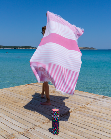 TOWEL TO GO BALI Cotton Beach Towel 180x100 cm | Lightweight Quick Dry | Fuchsia / Pink | with Gift Box