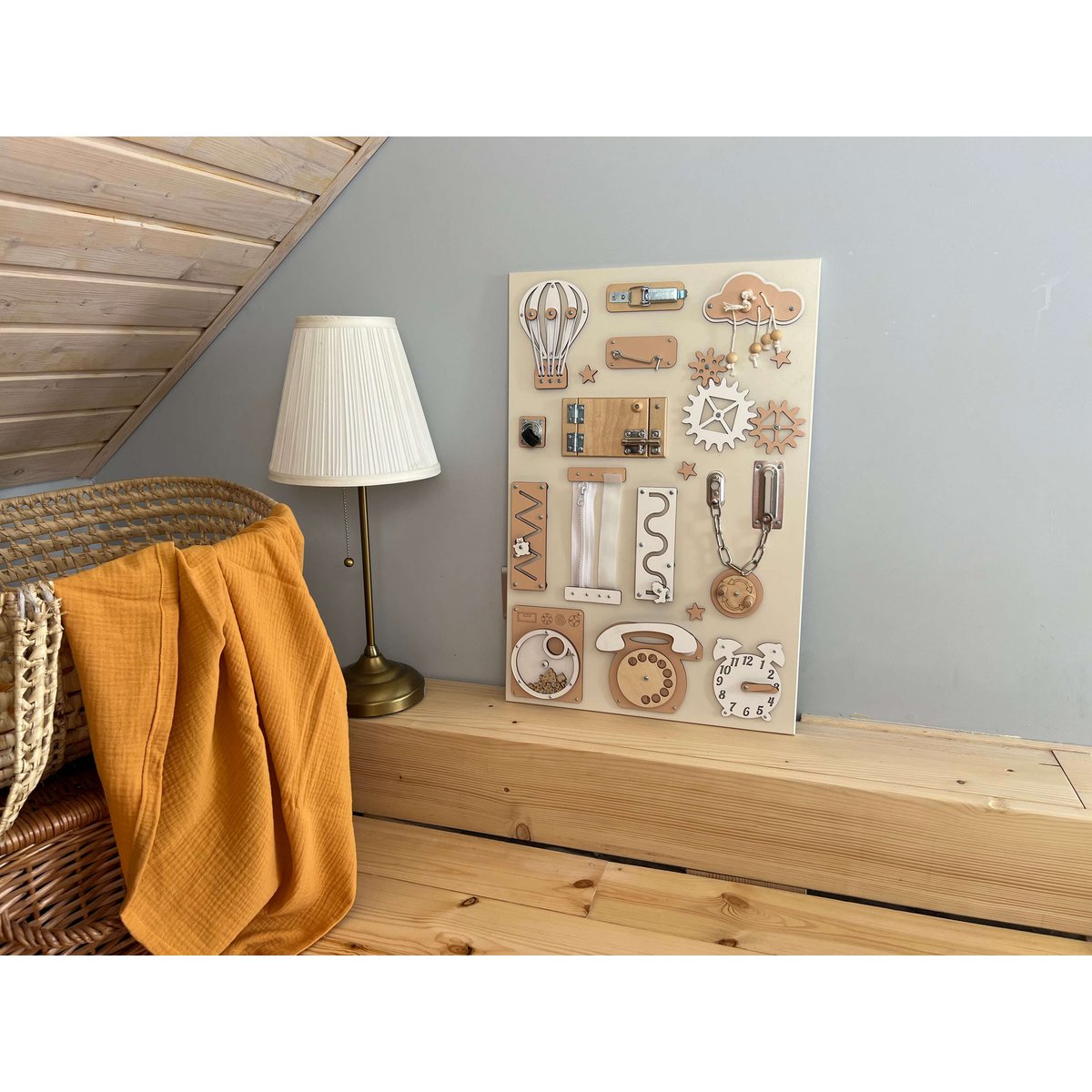 Wooden busy board for toddler- Beige busy board