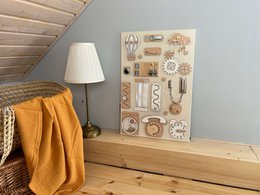 Wooden busy board for toddler- Beige busy board
