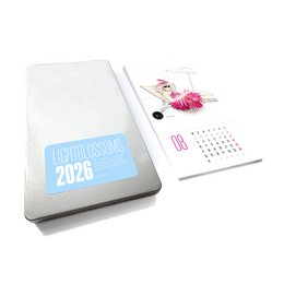 Jaarkalender 2026 met ansichtkaarten - illustraties - metalen doos - 12 motieven - om op te zetten en op te hangen