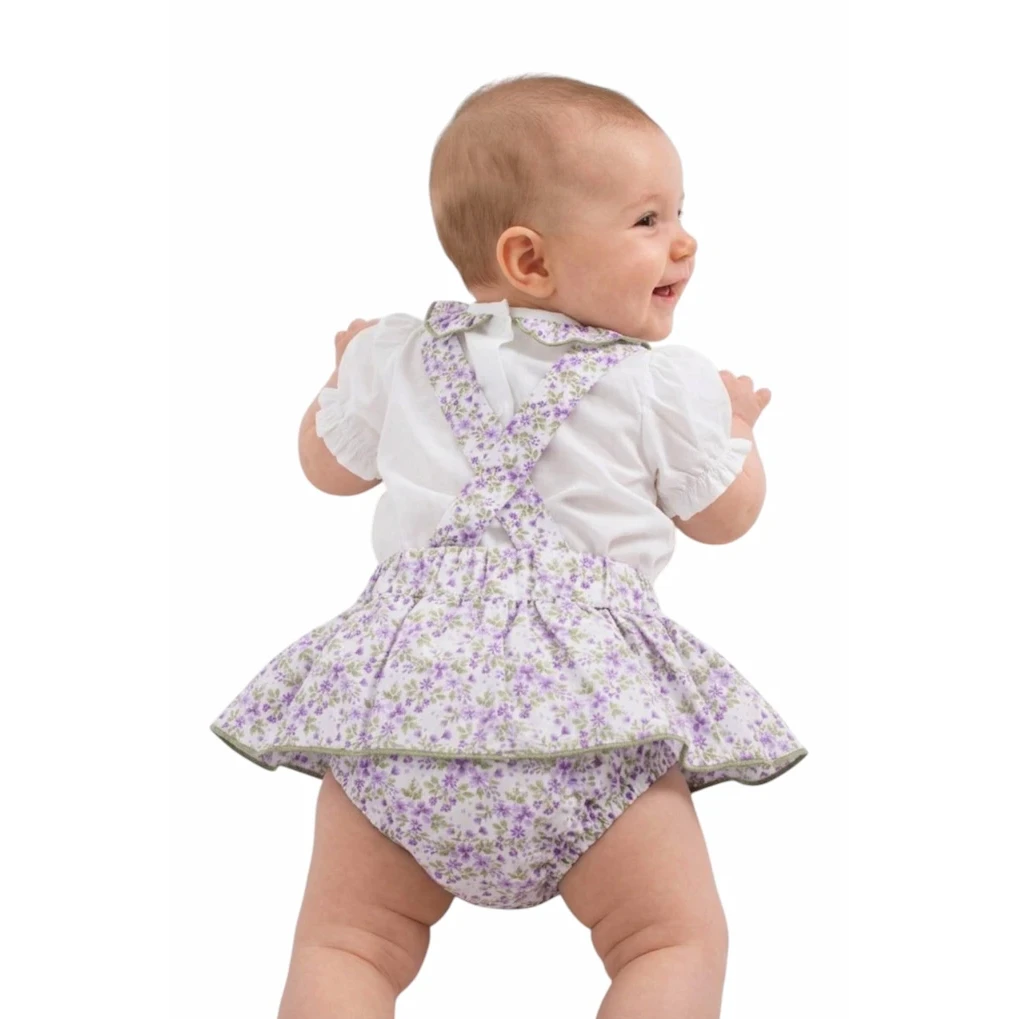 Babypige blomsterbukser med bluse, lilla