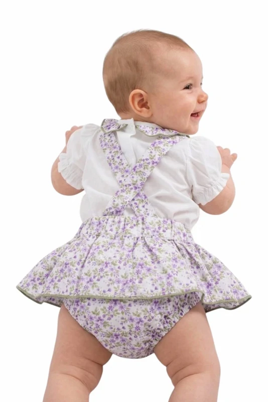 Babypige blomsterbukser med bluse, lilla