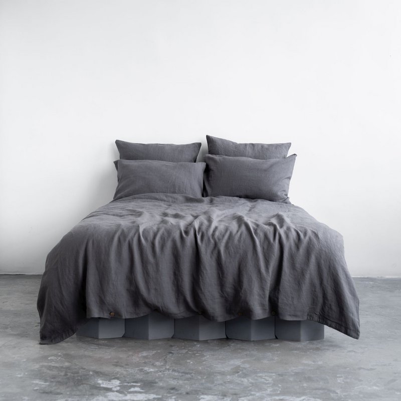 Ensemble de housse de couette en lin gris foncé