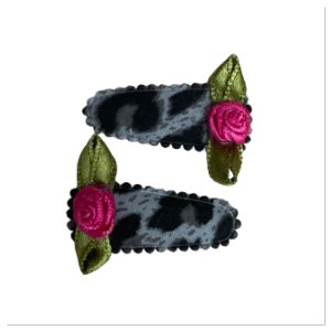Hair clips baby leopard gray rose