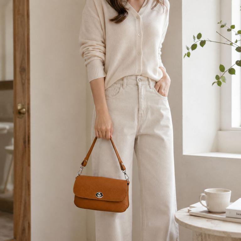 Borsa a mano da donna in pelle con manovella girevole. B2B58057
