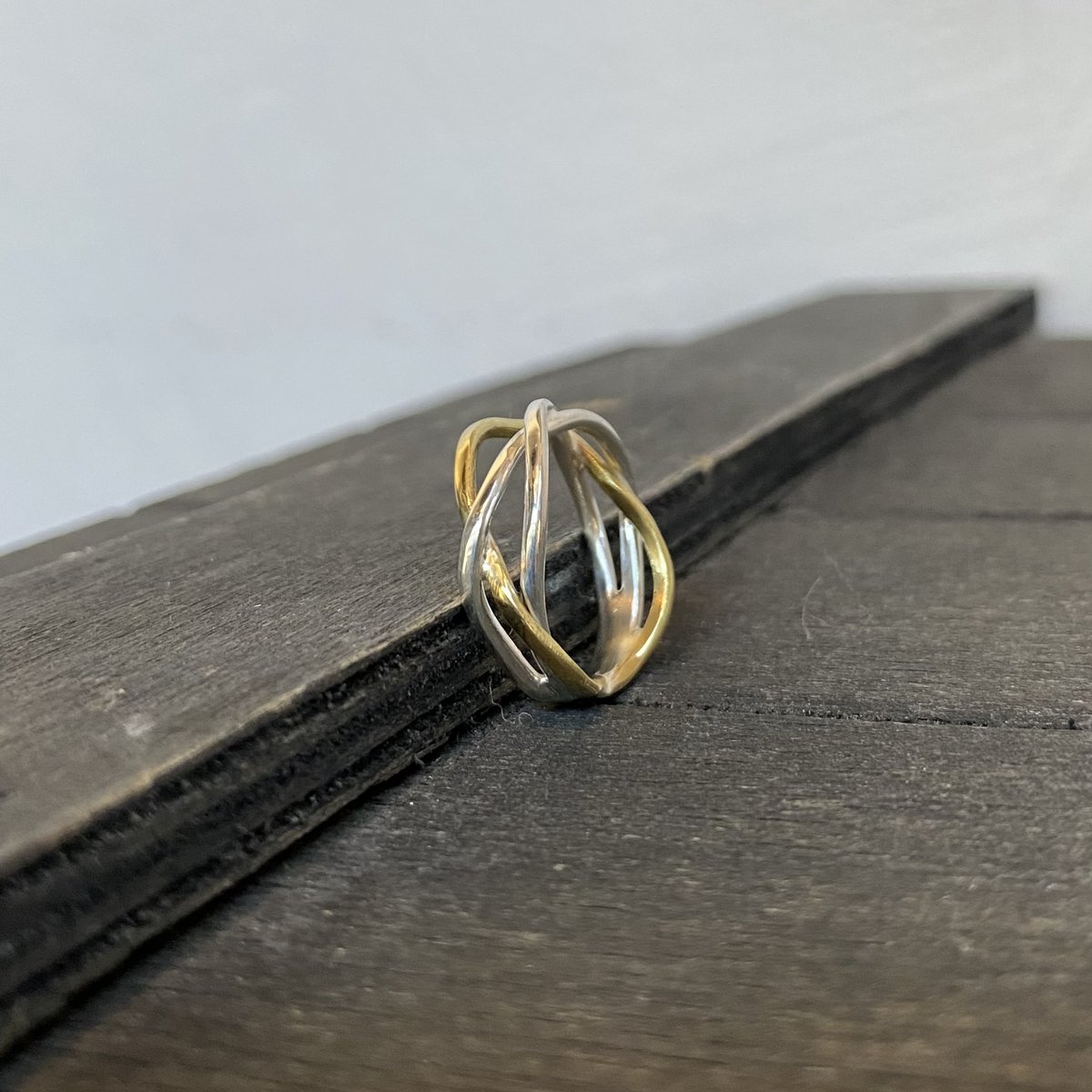 Silver and bronze tangle small ring