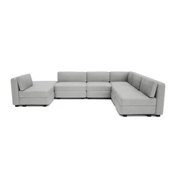 Grey U-shaped modular sectional sofa, spacious seating for multiple people, contemporary design.