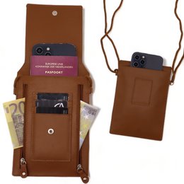 Safekeepers Telefontaske - Bæltetaske - Nakketaske - halstaske mænd - halstaske kvinder Skræddertaske bæltetaske mænd - Cognac