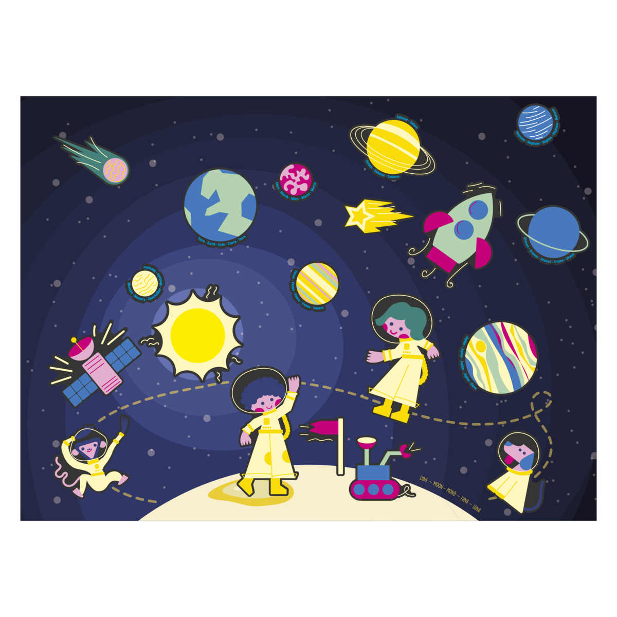 REPOSITIONABLE & HOLOGRAPHIC PAPER STICKERS - SPACE - 2 - 6 cm - 120 pcs - Assorted colors