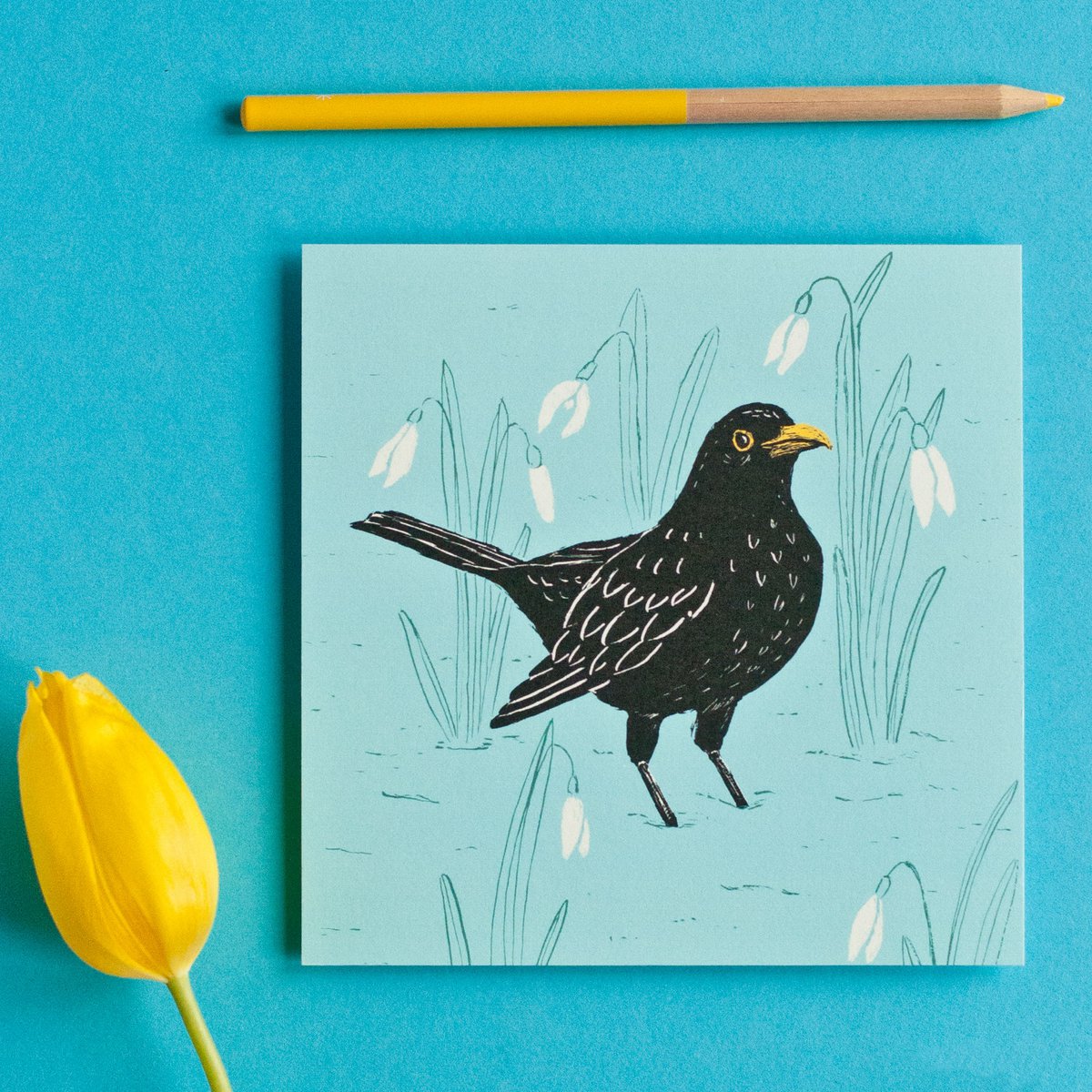 Postkarte | Amsel & Schneeglöckchen