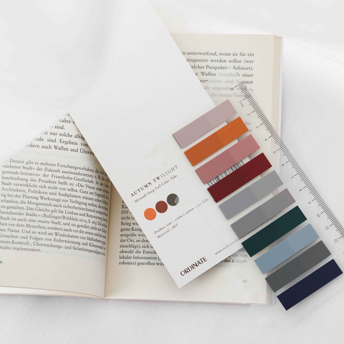 Autumn Twilight | Self-adhesive notes with ruler adhesive strips | Pack of 200 ordinate sticky note tabs for bookmarks, study, office, school planner memo