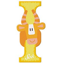 Wooden toy figure with a playful, cartoon-like design featuring bright colors and a friendly expression. The toy appears to be part of a collection or series, as indicated by the "Dierenletter I" product title.