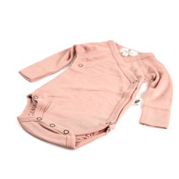 Wełniany romper kopertowy z długim rękawem - Wełna Merino - Misty Rose