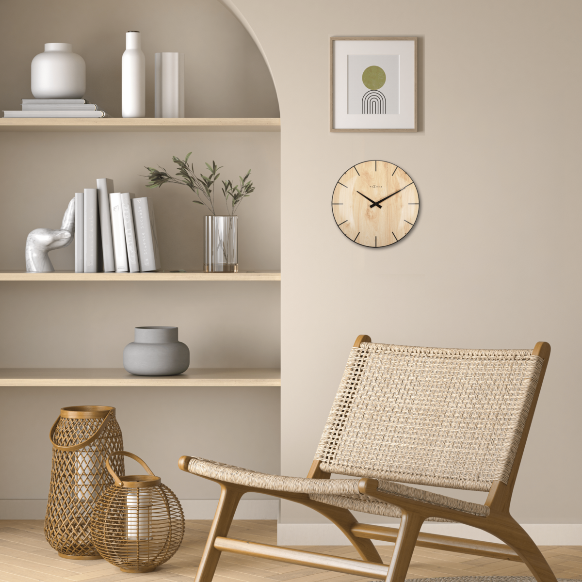 Horloge murale - 35 cm - Dôme Verre - 'Edge Wood Dome'