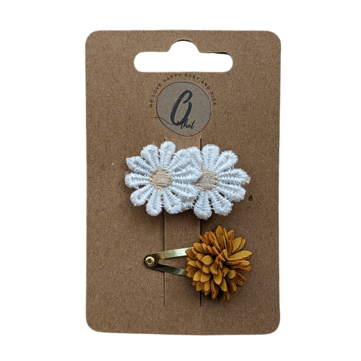 Baby Hair Clips white daisies and ocher flower OK 3724
