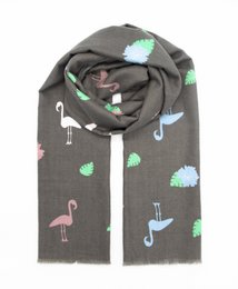Écharpe en coton avec imprimé flamant - gris
