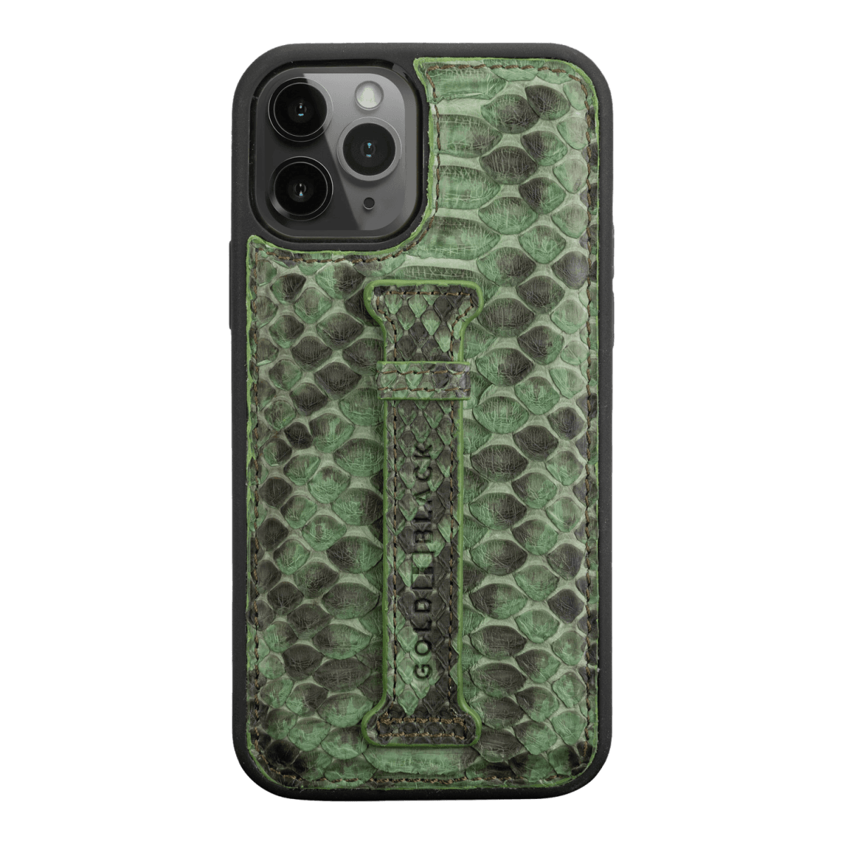 iPhone 12/12 Pro leather sleeve with finger loop python grass green
