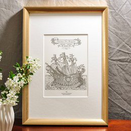 Ornate letterpress poster featuring the symbol and motto of Paris, depicting an intricate ship-like structure with decorative elements.