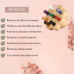 Flower Scalp Brush in FSC Beech Wood - 9 Natural Stone Massage Points - Stimulates Blood Circulation - Revitalizes Scalp - Natural Lithotherapy Hair Care
