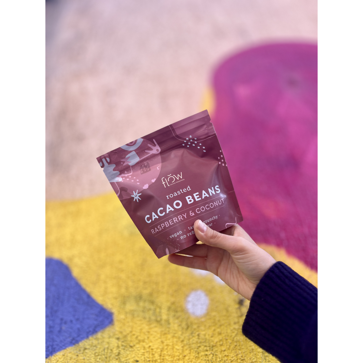 Single Origin Roasted Cacao Beans with raspberry and coconut